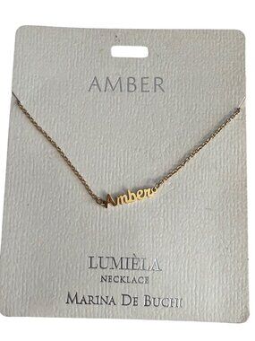 Amber Name Necklace Marina De Buchi Gold Finish Adjustable 15-20" New on Card